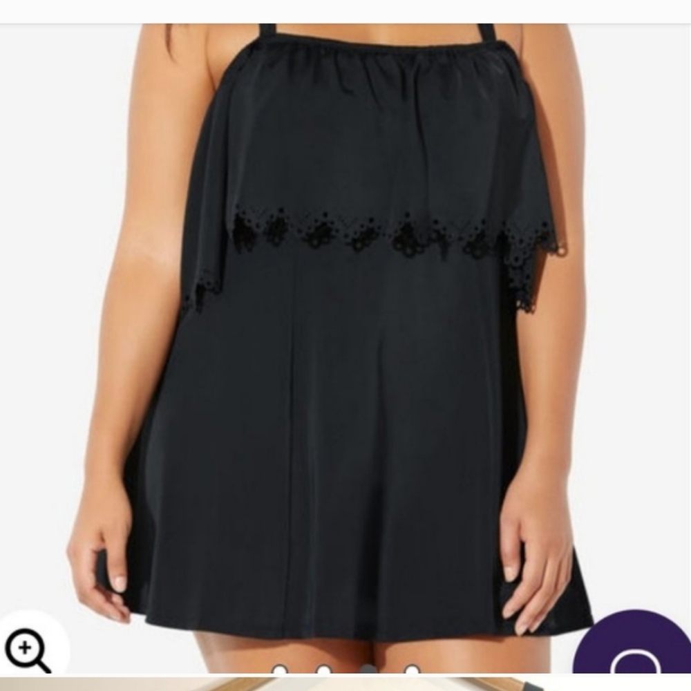Fit 4 U Off-The-Shoulder Ruffle Swimdress in black